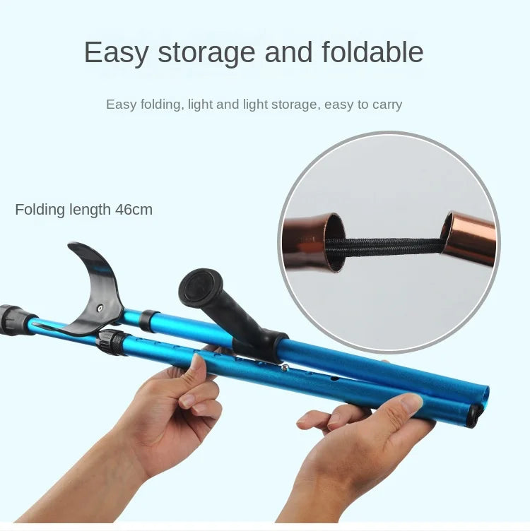 Aluminium Alloy Folding Crutch Adjustable Telescopic Underarm Cane Walking Stick  For Elderly Disabled Trekking Hiking Canes