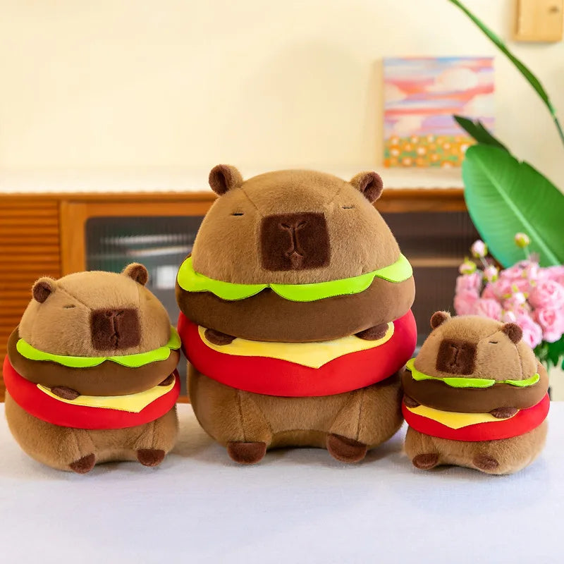 20CM/30CM Kawaii Capybara Plush Toy Hamburger Capibara Soft Stuffed Doll Kids Gift Home Car Decor Capibara Peluche Throw Pillow