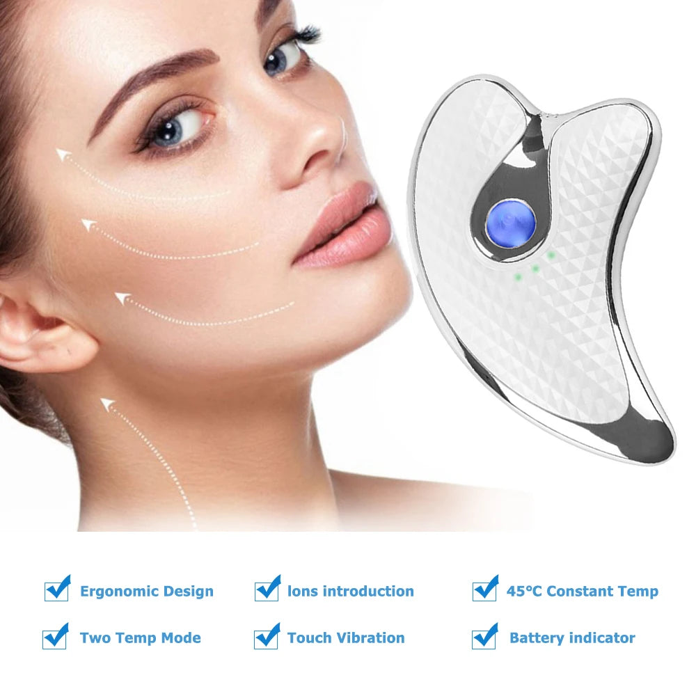 Facial Lift Guasha Beauty Massager Electric Guasha Board Heating Vibration Facial Massager Red & Blue Therapy Guasha Board Tools