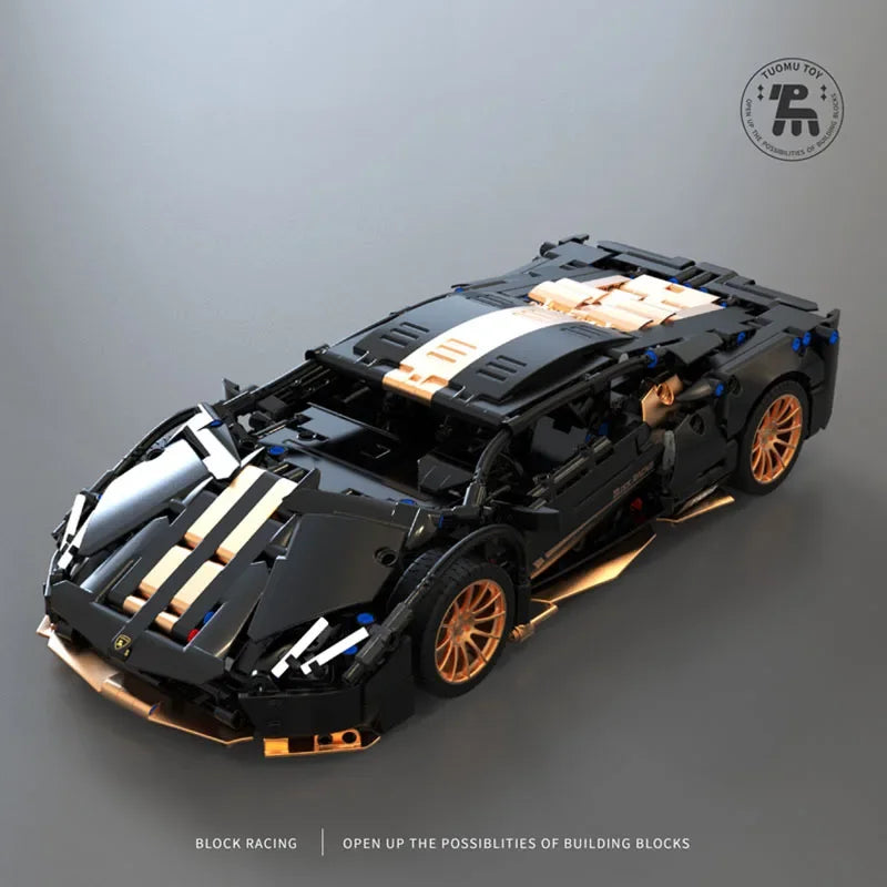 1309PCS Technical MOC 1:14 Black Gold Lamborghnised Building Blocks Sport Car Vehicle Assemble Bricks Toys Gifts for Kids Boy