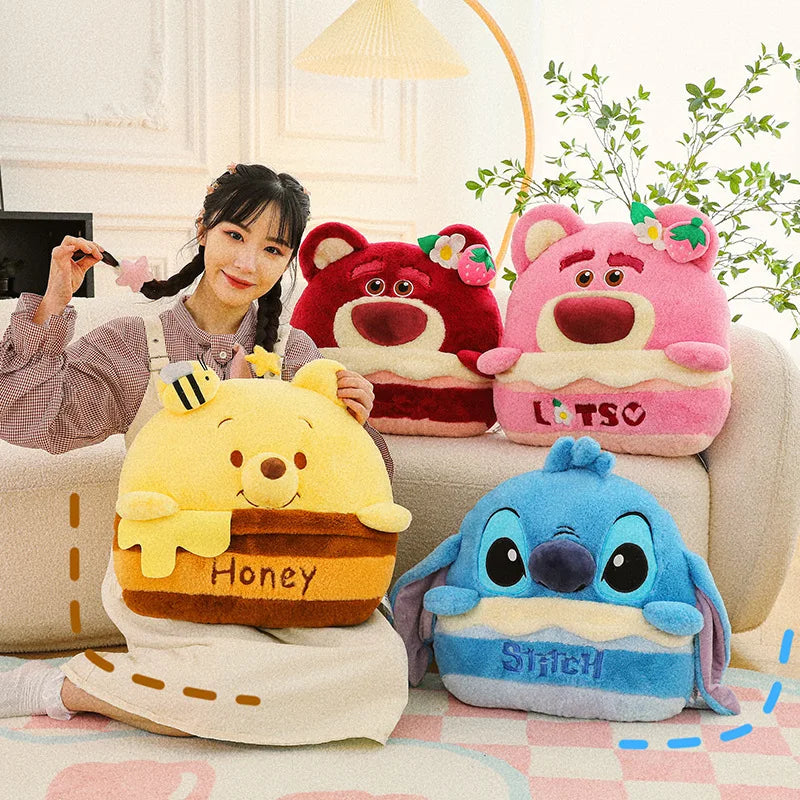 2 In1 Stuffed Cartoon Animal Strawberry Bear Stitch Pillow Blanket Cute Cushion Blanket Home Car Travel Pillow for Children Gift