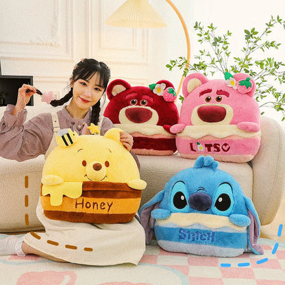 2 In1 Stuffed Cartoon Animal Strawberry Bear Stitch Pillow Blanket Cute Cushion Blanket Home Car Travel Pillow for Children Gift