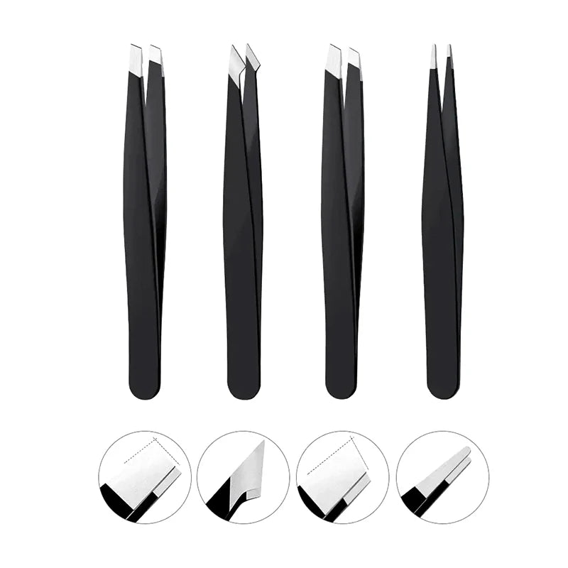 4pcs/set Stainless Steel Eyelash Tweezers Professional Eyelash Extension Eyebrow Hair Removal Supply Pack