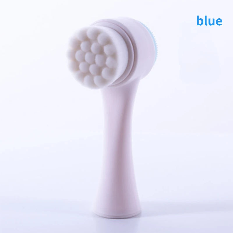 BXA Portable 3D Bilateral Silicone Facial Cleanser Manual Massage Facial Brush Soft Bristles Silicone Double-Sided Face Brush