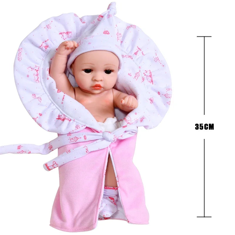 35CM Cute Baby Reborn Dolls Toys Lifelike Infant Baby Swaddle Blanket Silicone Waterproof Doll Reborn Toy for Girls Gifts