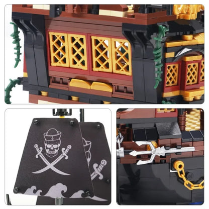 1328PCS MOC Black Pearl Pirate Ship Building Blocks Boat City DIY Bricks Toys with Figures Birthday Christmas Gift