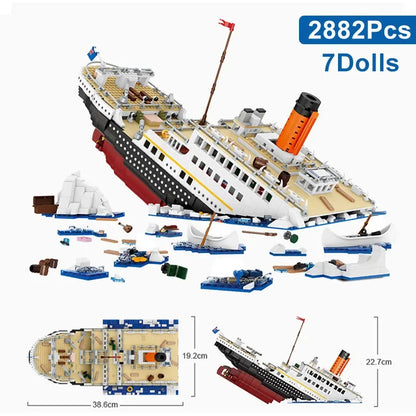 2882Pcs MOC Micro Titanic Large RMS Cruise Boat Movie Steamship Model Building Blocks Mini Figures Bricks Toys for Kids