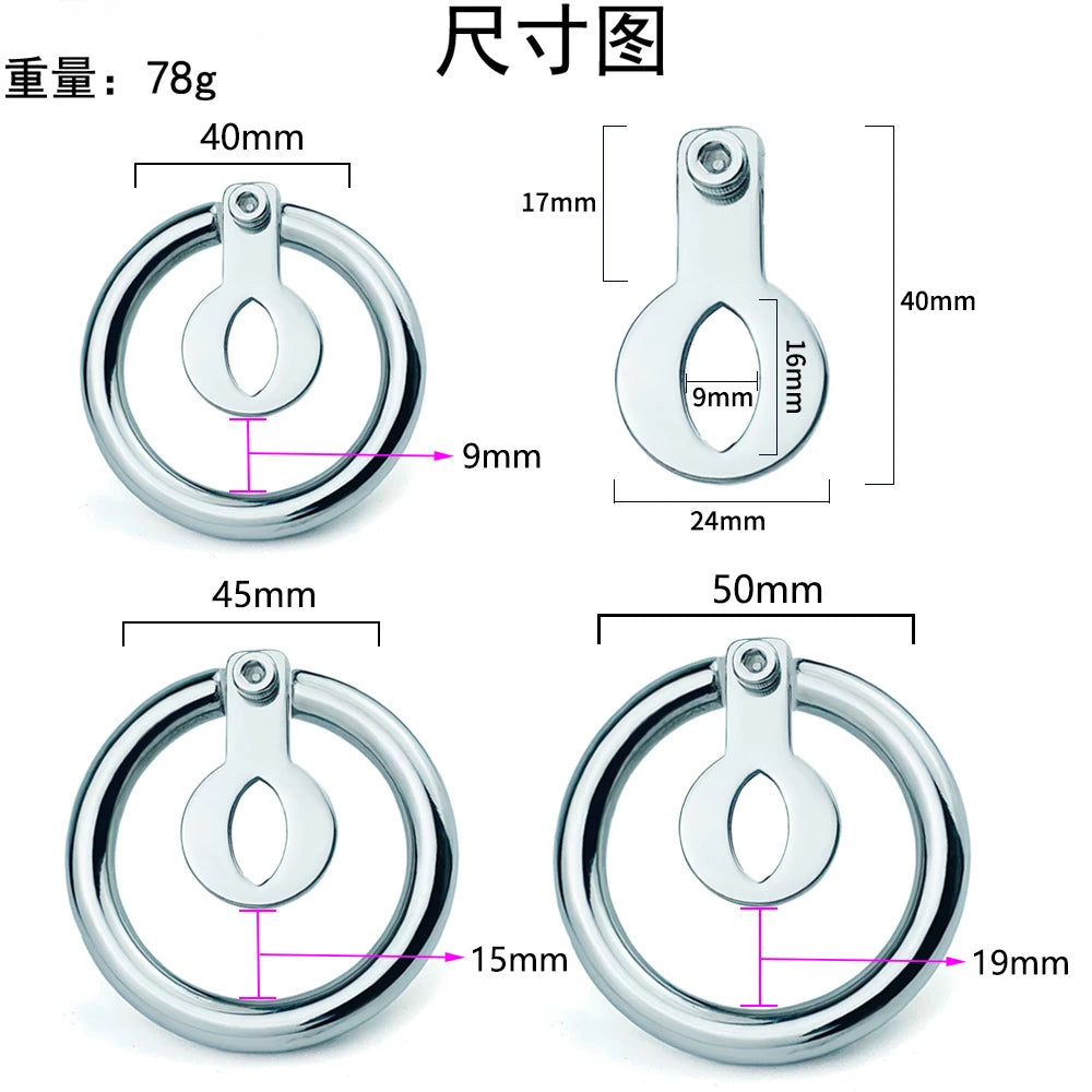 40/45/50mm Stainless Steel Bottle Cap Chastity Lock, Cage-free Flat Pot Lid, Open Type Penis Round Ring Chastity Lock for Men