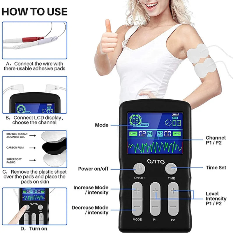 New 25 Modes EMS Full Body Massager Electric Muscle Therapy Stimulator Dual Channel Tens Unit Machine Physiotherapy Pulse