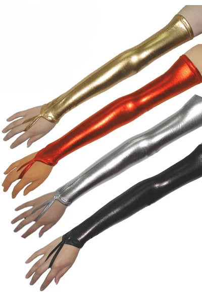 Women Long Patent Leather Coated Pole Dance Performance Gloves Halloween Costume Cosplay Underwear Accessories Tight Gloves