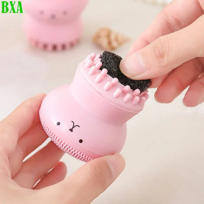 Face Silicone Cleaning Brush Multicolor Cute Small Octopus Deep Pore Exfoliating Wash Skin Care Face Scrub Cleanser Tools