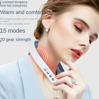 Electric Pulse Neck Cervical Massager Heated 15 Modes USB Constant Temperature Warm Compress Relieves Soreness Portable