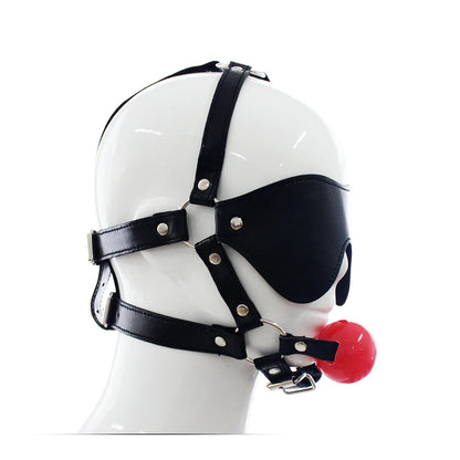 Adult Sex Toys PU Leather Mouth Flail Eye Mask Couple Black Red Solid Mouth Soft or Hard Ball Blinded Criminal Tool Flirting Toy