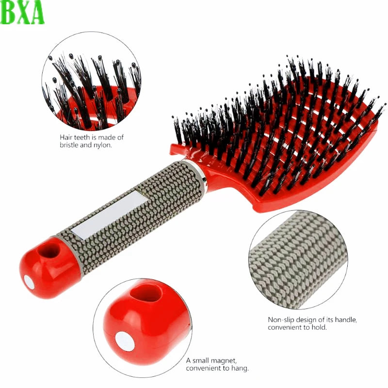 1PCS Multicolor Bristle Nylon Scalp Massage Comb Women Wet Curly Detangle Hairbrush Hair Growth for Relax & Stress Relief