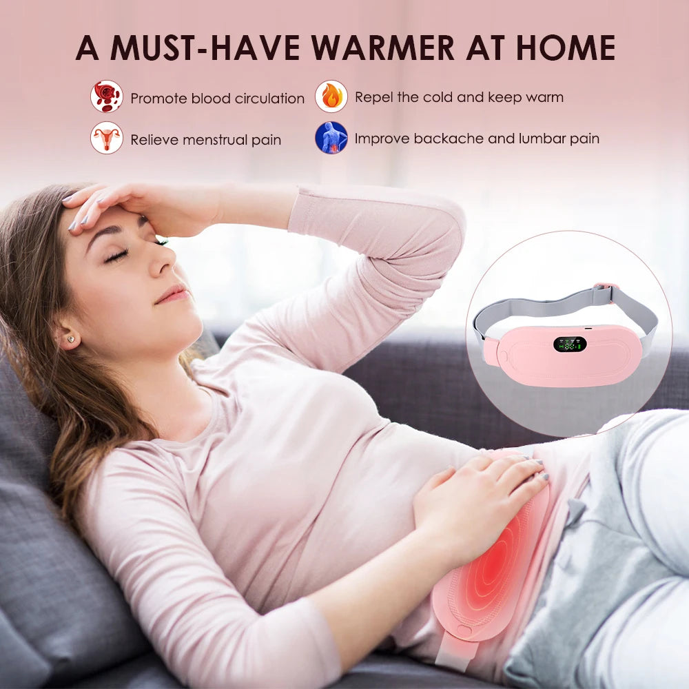 Electric menstrual cramps massager vibrating heating belt relieve dysmenorrhea waist stomach warming women's gift rechargeable