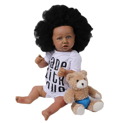 55cm 21inch Full Body Silicone Reborn Baby Doll Black Skin Finished Baby Realistic Newborn Dolls Gift Reborn Baby Girl Boy Doll