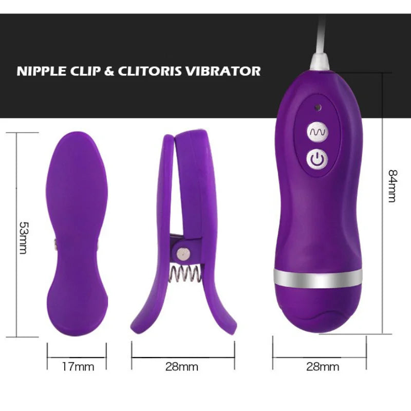 Soft 10-Frequency Vibrating Nipple Clamps Clitoris Clip Double Vibrator Stimulator Masturbator Breast Sex Toys for Women