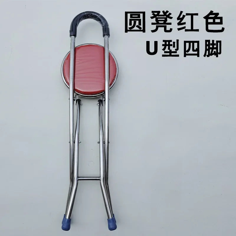 1pc Stainless Steel Folding Cane Stool Portable Walking Stick Chair Multi-Functional Elderly Stable and Safe Crutch Stool