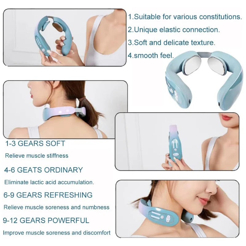 Electric Pulse Cervical Massager Head Massage EMS TENS  Neck Massager Muscle Relaxation Heating Therapy Lymphatic Massager Relax