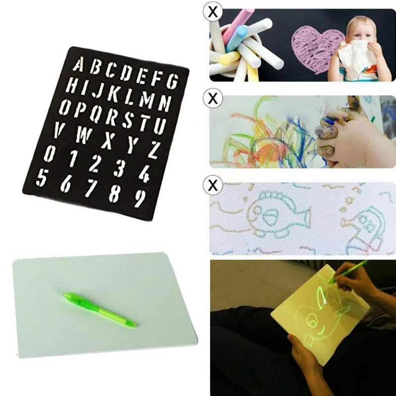 A3 A4 A5 English Russian 3D Children's Fluorescent Drawing Board Toys Writing Graffiti Board Draw with Light Fun for Kids Family