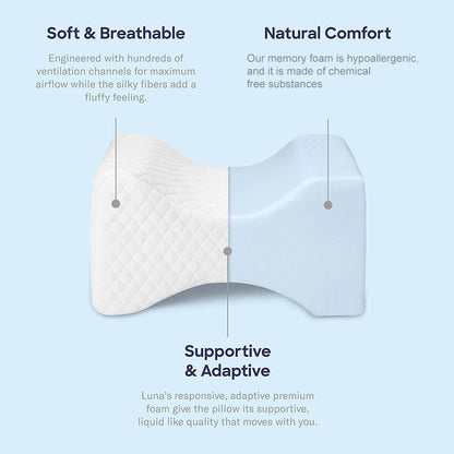 Knee Pillow for Side Sleepers - 100% Memory Foam Wedge Contour- Spacer Cushion for Spine Alignment Back Pain Pregnancy Support