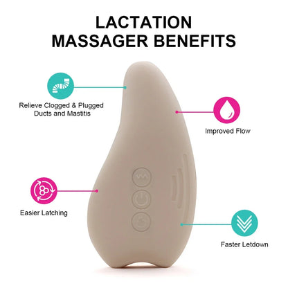 Warming Lactatio waterproof Massager Soft Silicone Breast Massager for Breastfeeding Heat + Vibration for Clogged Ducts Improved