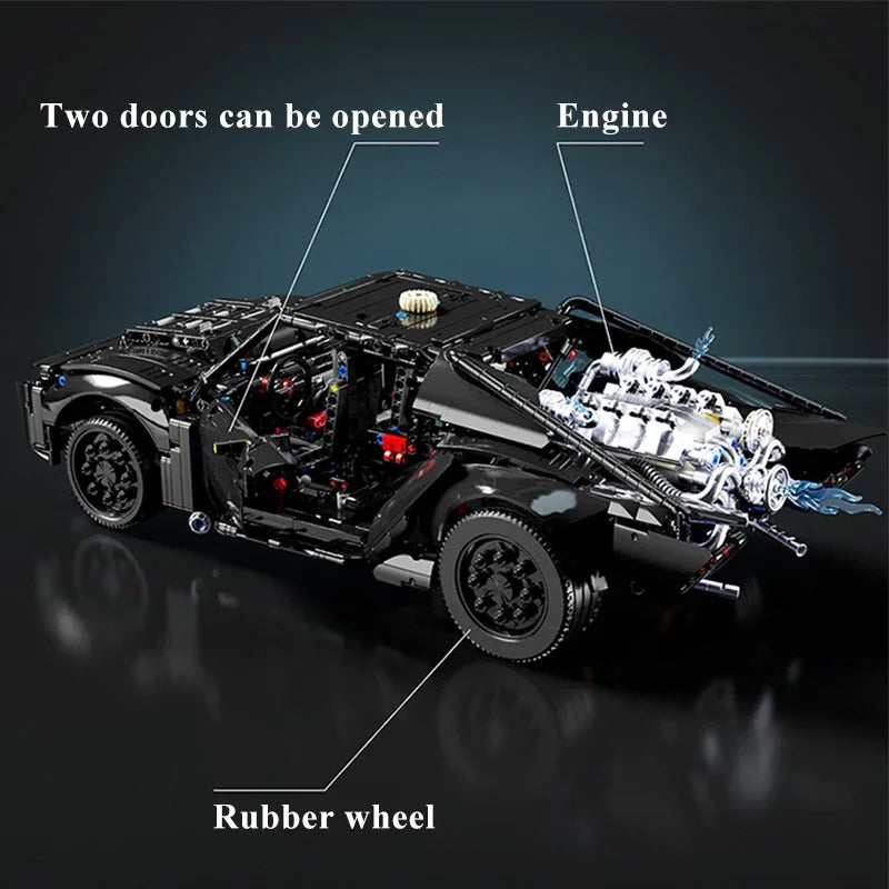 1828Pcs Technical MOC Bat Black Super Racing Car Model Building Blocks City Speed Sport Vehicle Supercar Bricks Toy For Kid Gift