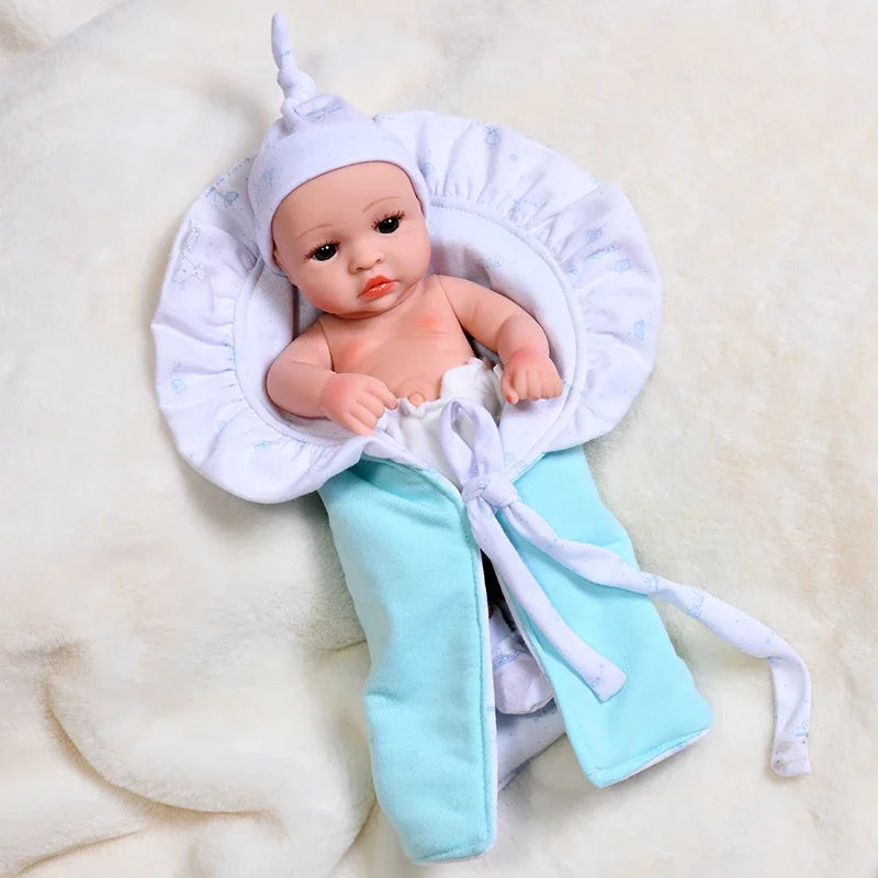 35CM Cute Baby Reborn Dolls Toys Lifelike Infant Baby Swaddle Blanket Silicone Waterproof Doll Reborn Toy for Girls Gifts