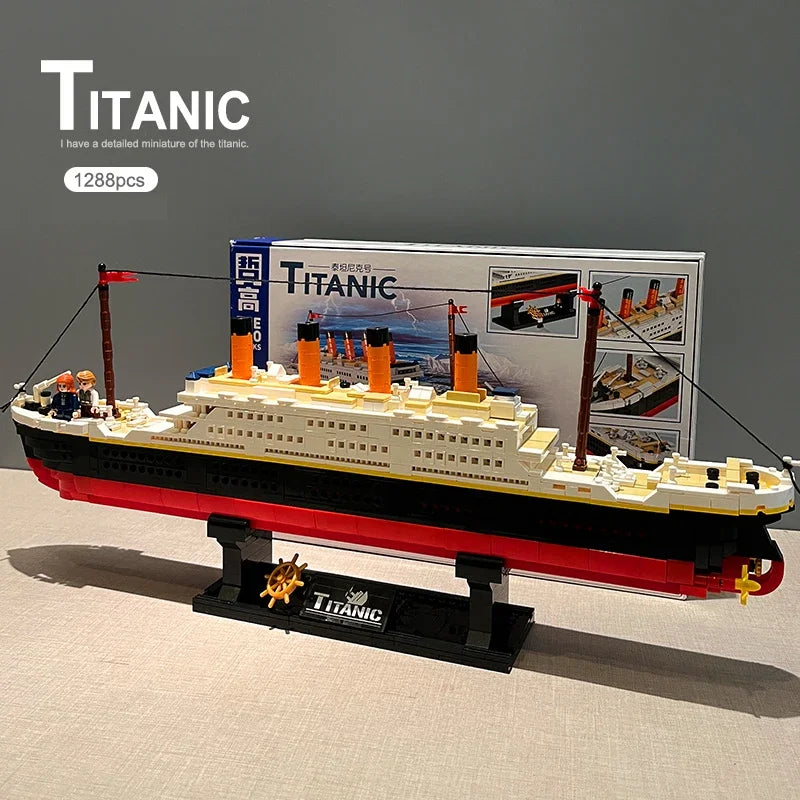 1288PCS 3D Titanic RMS Cruise Boat Ship Romance Building Blocks Assemble Bricks Educational Model Toys Gifts For Kids Boyfriend