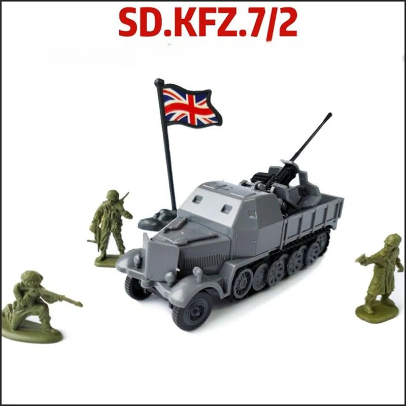 4D 1/72 World War II Germany SD.KFZ.7/2 Half track Anti-aircraft Armoured Vehicle Assemble Model Sandpan Game Built Block Toys