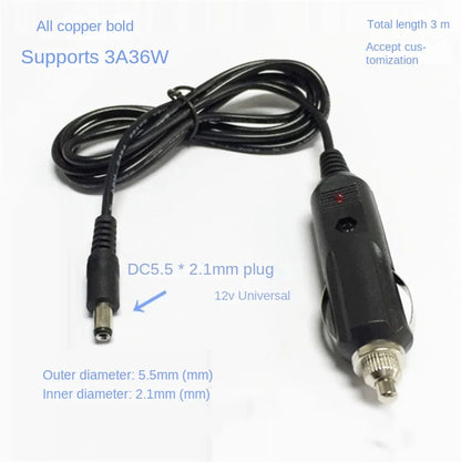 Thick Copper 0.3mm² Car Charger Cable 12V 3A Cigarette Lighter To DC 5.5*2.1mm Plug 3m