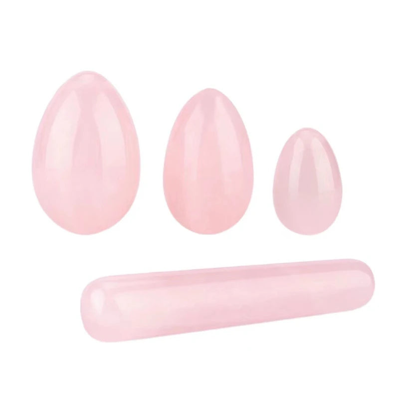 Set Natural Rose Quartz Yoni Egg Sets Jade Eggs Vaginal Muscle Firming Kegel Exercise Crystal Yoni Wand Massage Stone Pink