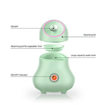 Fruit and Vegetable Facial Steamer Nano Ionic Face Humidifier Mist Sprayer Hot Steamer Moisturizer Face Sauna Spa Steaming