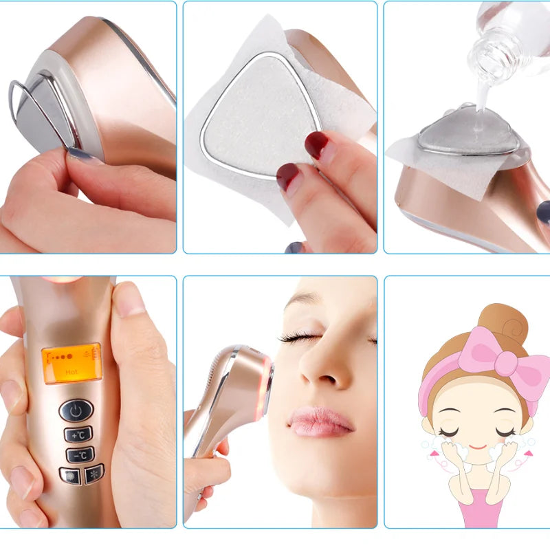 Home Hot and Cold Hammer Ultrasonic Cryotherapy LED Photon Shrink Pore Facial Lifting Vibration Massager Ultrasonic Skin Care