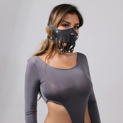 Steam Punk PU Leather Harness Bondage Gag Taste Half Face Mask Restraint Hood Mouth Strap Couple SM Slave Roleplay Adult Toys