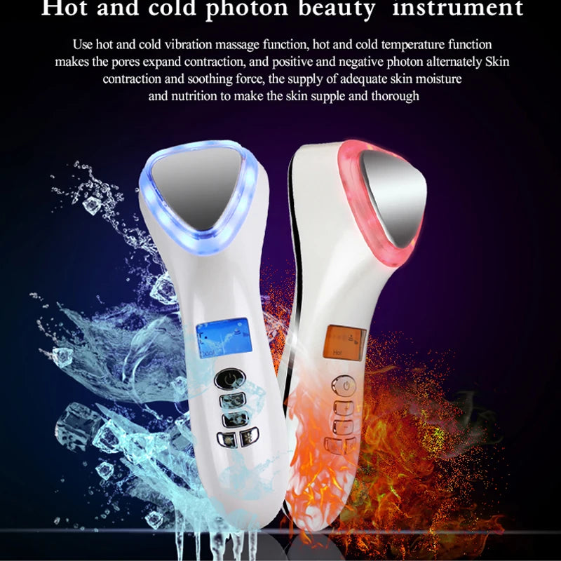 Anti Aging Skin Tightening Beauty Instrument Ultrasonic Cryotherapy Machine LED Hot Cold Hammer Face Lifting Vibration Massager