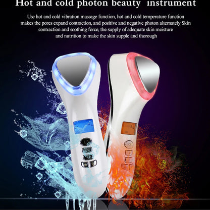 Anti Aging Skin Tightening Beauty Instrument Ultrasonic Cryotherapy Machine LED Hot Cold Hammer Face Lifting Vibration Massager