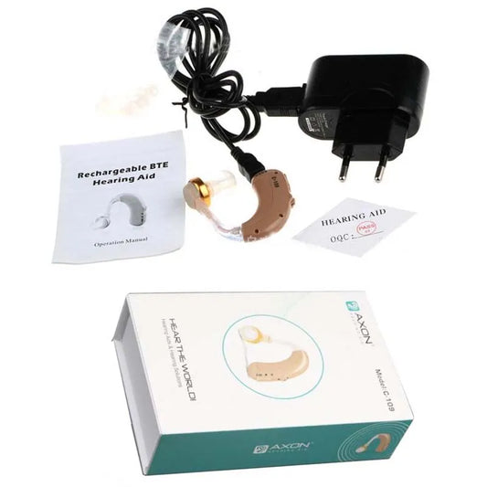 AXON C-109 Rechargeable Behind Ear Earhook Voice Sound Voice Amplifier Hearing Aids Enhanced Hearing Aid Ear Health Care