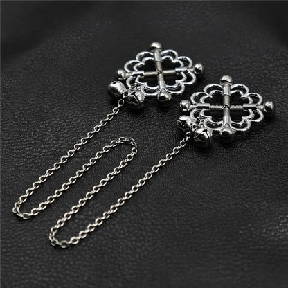 1PCS Fetish Flower Nipple Clip with Keychain Double Bells Adult Game Erotic Product Sex Toys for Women Couple