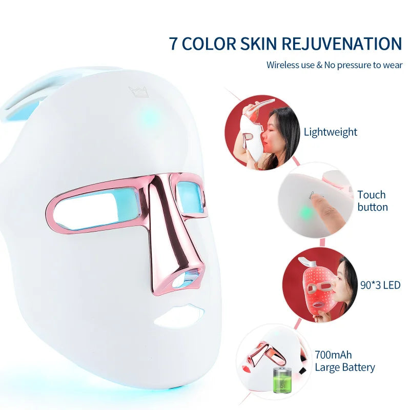 New Beauty LED Red Light Therapy Mask 7 Colors LED Mask Anti Wrinkle Skin Care Facial Radiofrequency Blue Light Acne Treatment