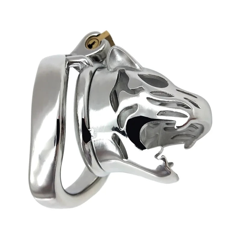 Stainless Steel Tiger Head Animal Male Penis Cage Chastity Lock Device Abstinence Cock Cage Adult Sex Toy To Prevent Cheating