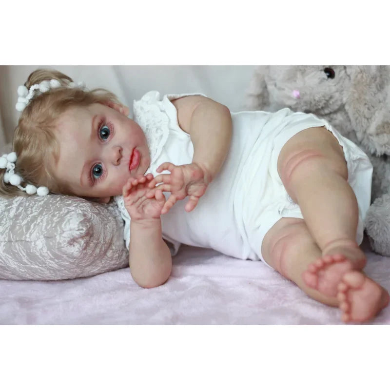 55CM Reborn Girl Baby Doll 3D Marble Texture Skin Visible Veins Soft Silicone Toy Cloth Body Kid Dress Up Play House Gift