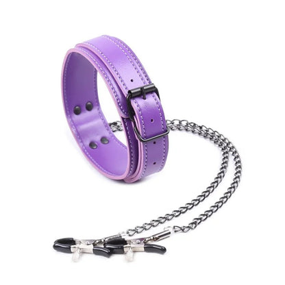 2IN1 Leather Collar + Nipple Clip with Metal Chain S&M & Bondage Adult Game Erotic Product Sex Toys for Men/Women Couple