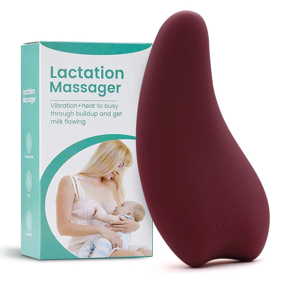 Warming Lactatio waterproof Massager Soft Silicone Breast Massager for Breastfeeding Heat + Vibration for Clogged Ducts Improved