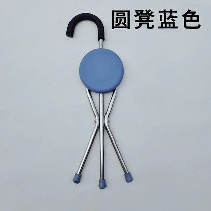 1pc Stainless Steel Folding Cane Stool Portable Walking Stick Chair Multi-Functional Elderly Stable and Safe Crutch Stool