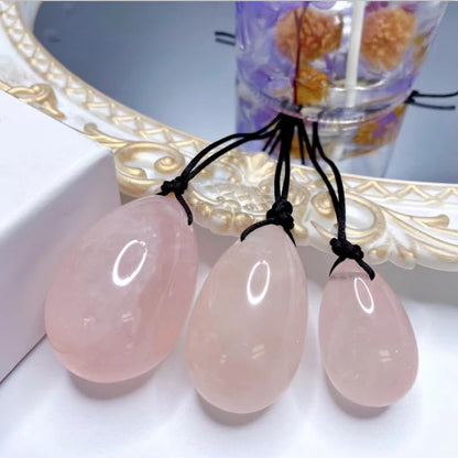 Set Natural Rose Quartz Yoni Egg Sets Jade Eggs Vaginal Muscle Firming Kegel Exercise Crystal Yoni Wand Massage Stone Pink