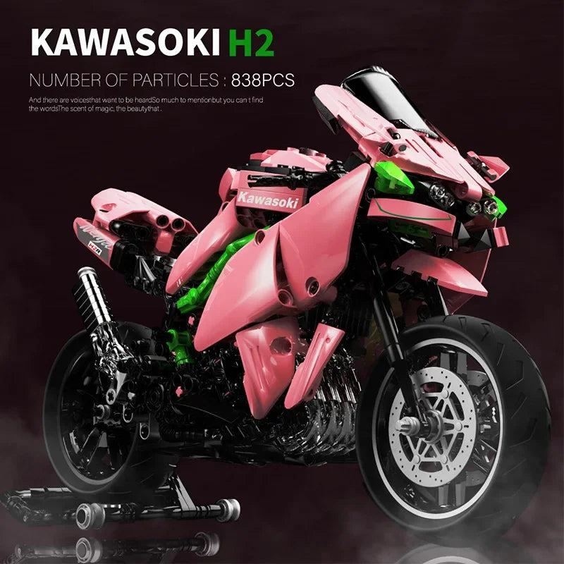 838PCS Carbon Fiber MOC Kawasaki H2r Motorcycle Building Blocks Speed Motorbike Vehicle Assemble Bricks Toy Gift for Friend Boys