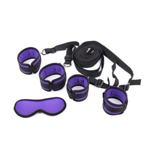 Wet Purple Bondage Enthusiast Love Set Handcuffs + Ankle Cuffs + Blindfolds Adult Game Erotic Product Sex Toys for Women Couple