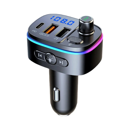 T65 Car MP3 Bluetooth Player with PD/QC3.0 Fast Charging, Colorful Atmosphere Light, Hands-Free Calling