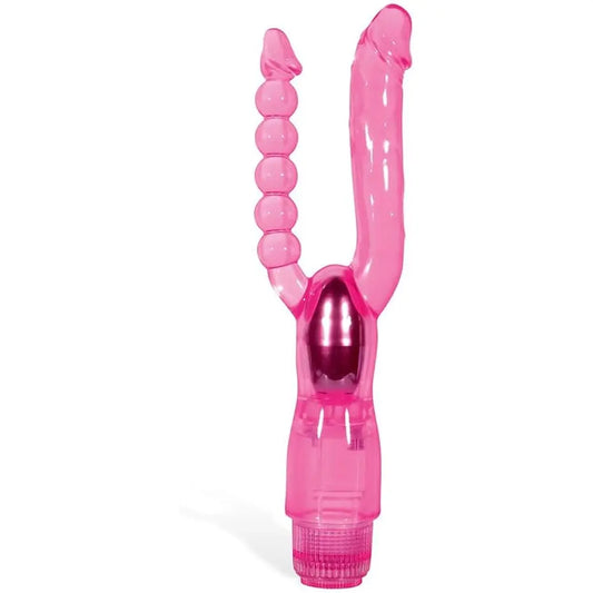 Vibrator Pink | TPR Jelly Vaginal Vibrator and Anal Beads Multi-Speed Waterproof Double Penetration Vibrator Female 83050